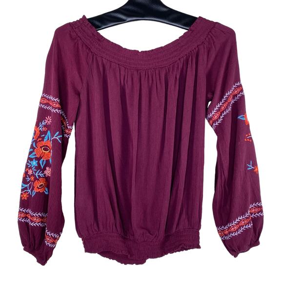 Xhilaration Boho Tassel Tie Peasant Floral Embroidered Blouse Small - Picture 2 of 7